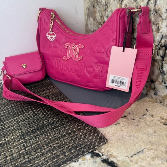 Juicy Couture Hot Pink Quilted Shoulder Bag with Crossbody Strap NWT